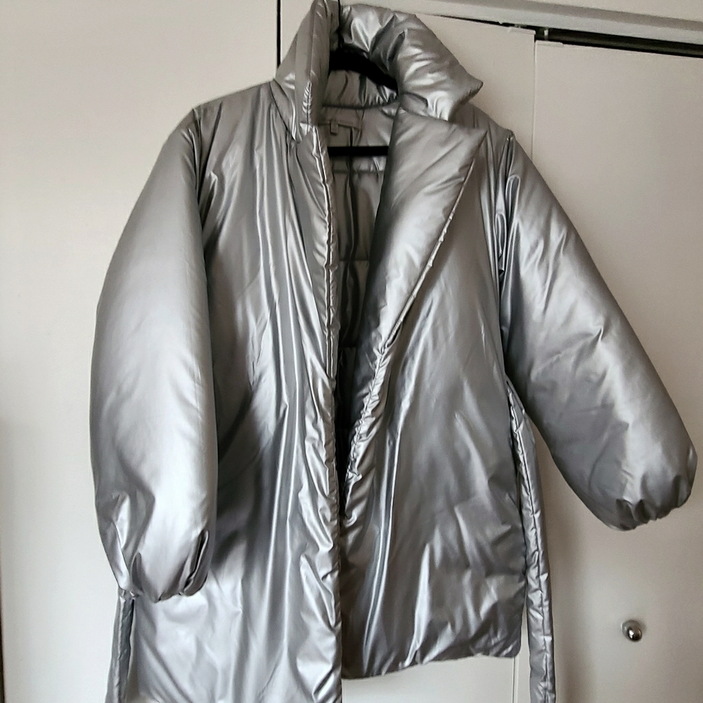 Lovers + Friends silver puffer coat